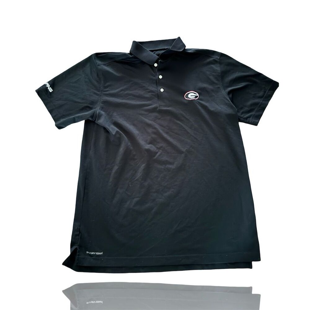 Georgia Bulldogs Men's Polo Shirt Black Size L Short Sleeve Dri-Fit by PING
